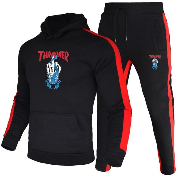 

men's tracksuits anime 2-piece set sweatshirt men/women fashion hip hop hoodies +sweatpants fleece hoodie suit harajuku streetwear, Gray