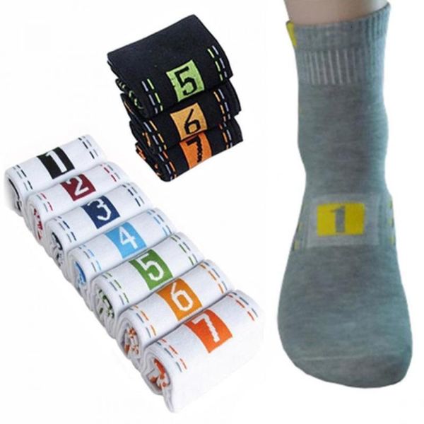 

7 pairs men casual fashion socks cotton blend printing pattern ankle crew sok, Black