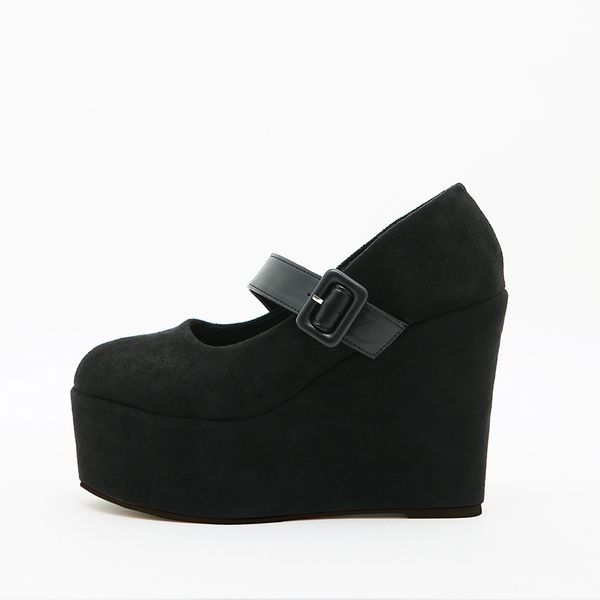 

boots slope heel short boots women's spring and autumn winter increased comfort thick single boot high heels martin flat sole ankle, Black