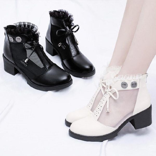 

boots summer style rhinestone solid color short tube temperament ladies net high heel fish mouth shoes., Black