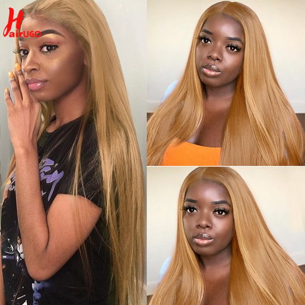 

26inch honey blonde colored 13x1 t part lace closure wigs pre plucked remy brazilian ombre straight human hair wigs 180%, Black