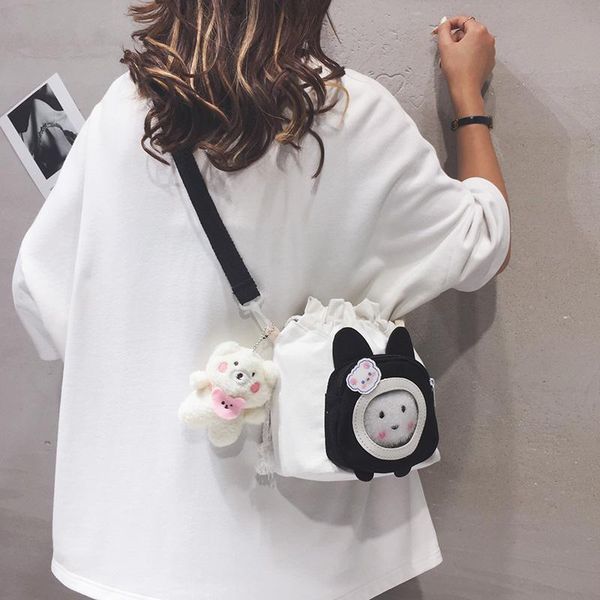 

shoulder bags cartoon bucket bag female 2021 fashion cute canvas korean ins messenger crossbody small