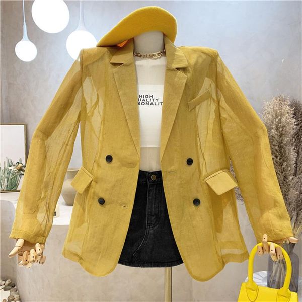 

women's suits & blazers 2021 clothing summer fashion design sense long sleeve blazer coat perspective of thin casual suit top, White;black