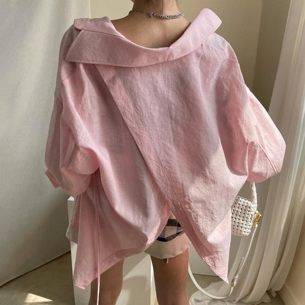 

women's blouses & shirts [ewq] korea autumn casual trendy women lapel single-breasted back slit fashion simple lace-up long-sleeved shi, White