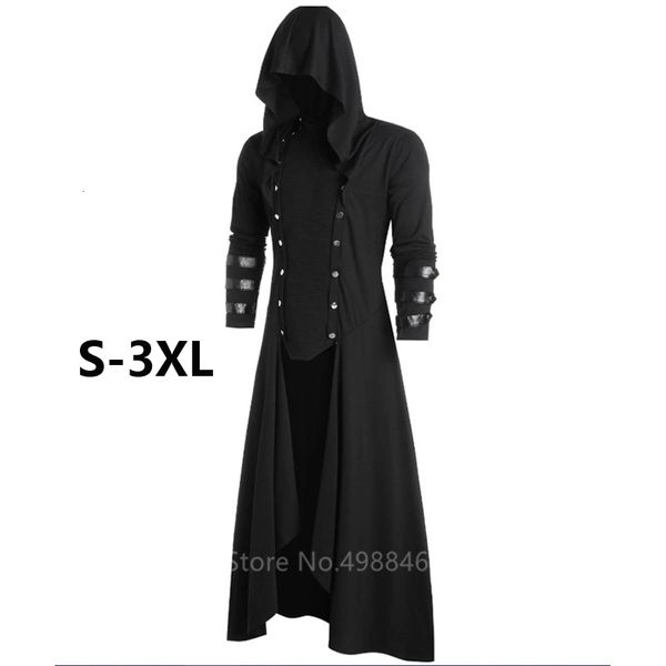 

2021 new halloween cosplay costumes for women men fashion gothic evening black anime trench coat with hood knight prince k6q9