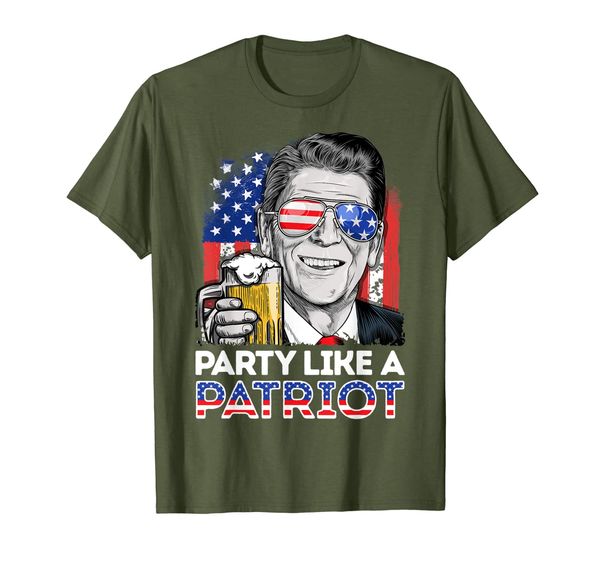 

reagan ronald party like a patriot 4th of july men drinking t-shirt, White;black