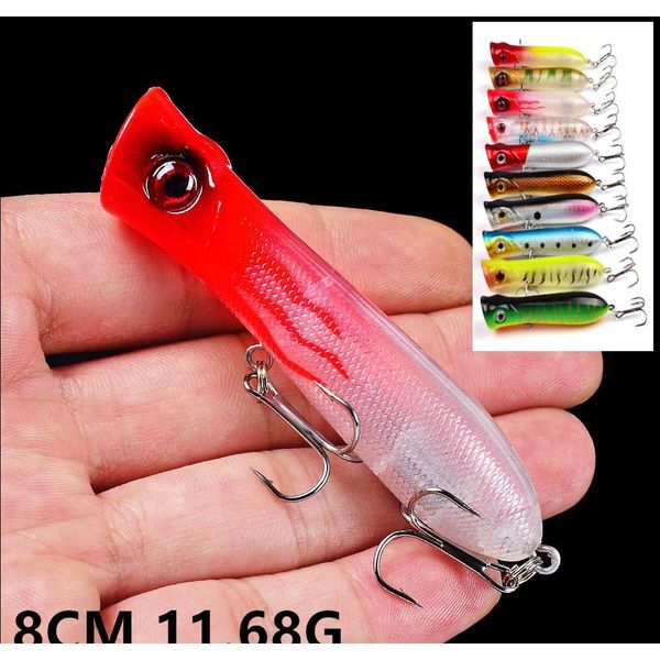 

mixed 10 color 8cm 11.68g popper fishing hooks fishhooks 6# hook plastic hard baits & lures pesca fishing tack jllxjx outbag2007