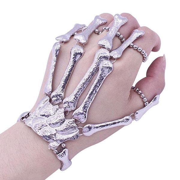 

link, chain nightclub gothic punk skull finger bracelets for women skeleton bone hand bangles christmas halloween gift 2colors, Black