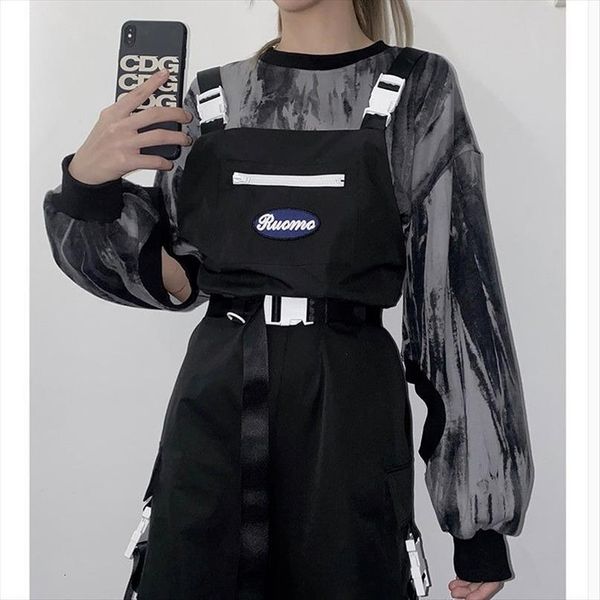 

gothic techwear overalls cargo harajuku women pant hip hop streetwear oversize black high waist trousers female mall goth, Black;white