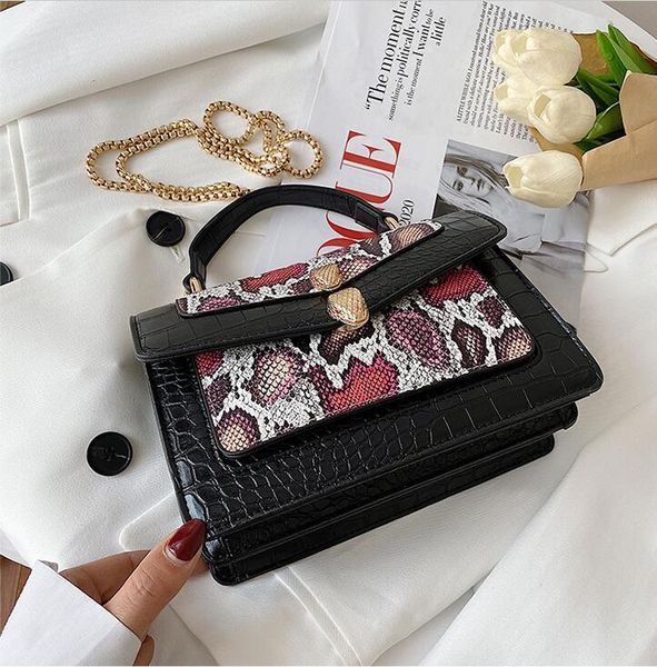 

factory wholesale women shoulder bag street trend crocodile handbag personality double buckle womens chain bags european and american emboss, Black;red