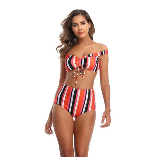 

one-piece suits women's two pieces the rainbow sugar knot front crop off-shoulder high cut bandeau bikini sets bathing suit