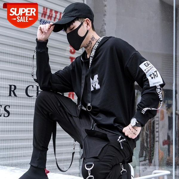 

new swag darkly stylish ribbon printed letter mens hooded sweatshirts hip hop autumn male youth punk pullover hoodies streetwear #a65h, Black