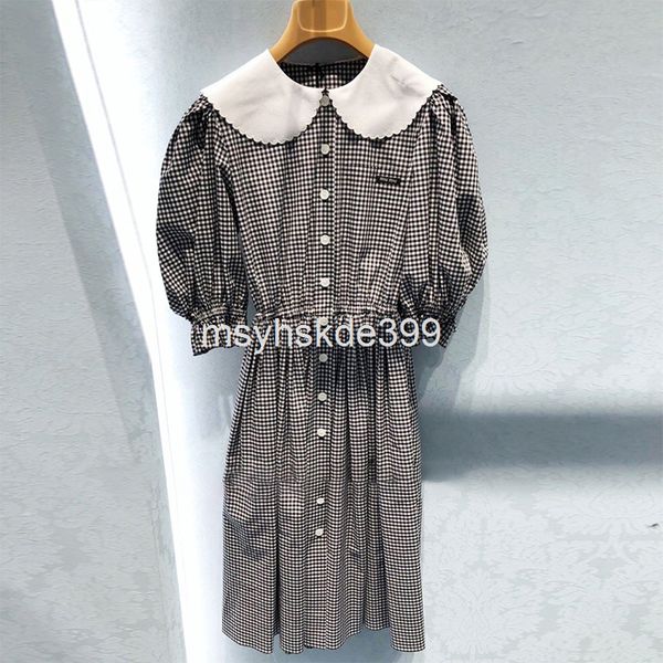 

casual dresses 6415 miu niche spring and summer princess style short sleeved single breasted reduced age dress women's fashion, Black;gray