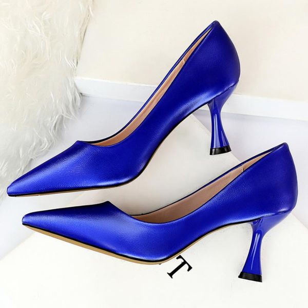 

2021 women 7cm high heels blue green pumps plus size .5 lady pointed toe wedding bridal shoes low heels scarpins yellow pumps, Black