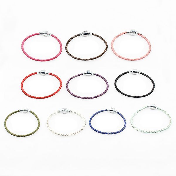 

3mm leather cord bracelets fit pan dora charms european beads bangle genuine cow rope diy jewelry making accessories basic bracelet gifts fo, Golden;silver