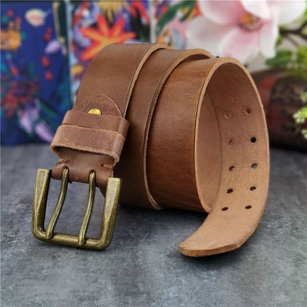 

2021 new 4m double pin buckle 125cm-135cm long thick leather men ceinture homme cowboy jeans yellow waist belt mbt0018n gk5n, Black;brown