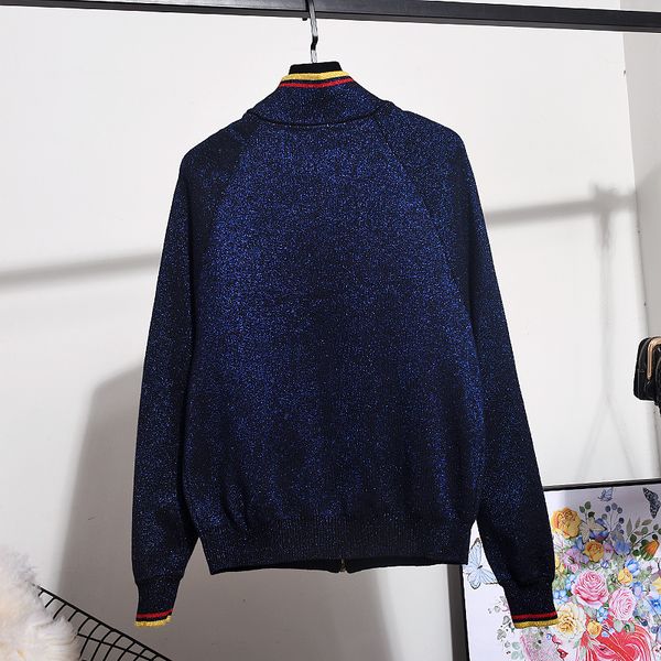 

autumn casual knitted tracksuit outfits women bright silk zipper cardigan sweater pencil pants set loose sports knit suit female wxa6, Blue