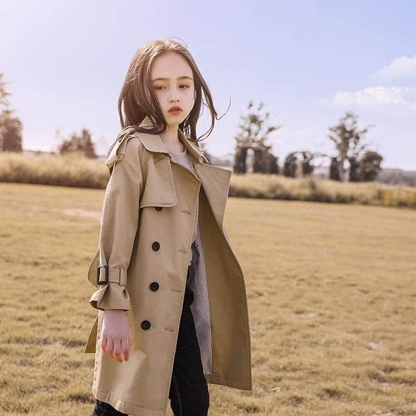 

girls' windbreaker long new children's jacket autumn clothes, big children, british style, girls spring and autumn foreign style, Blue;gray
