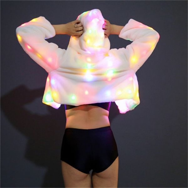 

colorido led luminous flash casual fur coat of the fake 5mld, Black