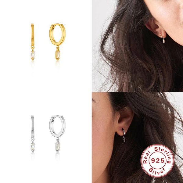 

hoop & huggie gs 925 sterling silver gold circle ohrringe women gift earrings with single zircon pendant fashionable fine jewelry, Golden;silver