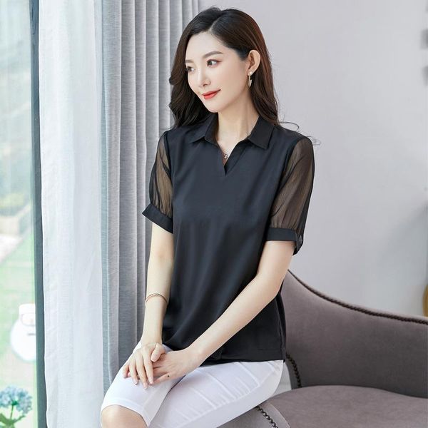 

women's blouses & shirts plus size 5xl 6xl women blouse clothing shirt clothes short sleeve pullover black chiffon sexy, White