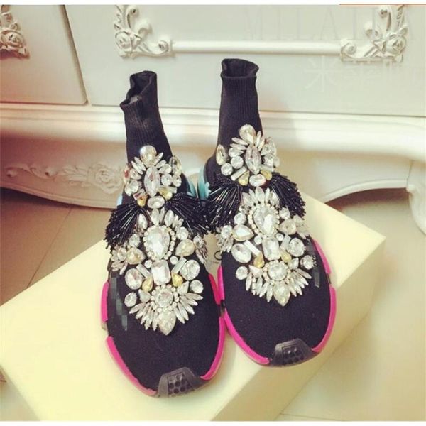 

boots hong kong thailand tide brand crystal gem cake platform socks shoes casual high top, Black