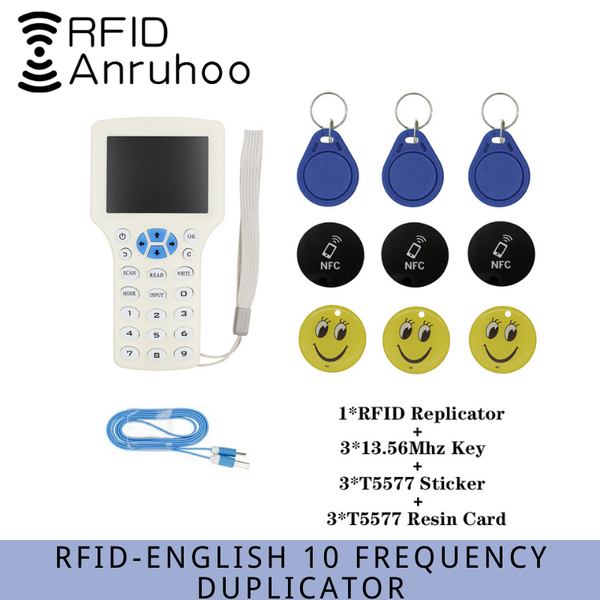 

access control card reader english handheld rfid duplicator 125khz t5577 nfc smart chip ic/id writer 13.56mhz uid encryption cracking copier