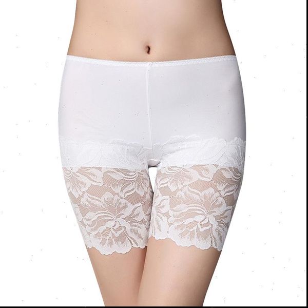 

2021 lace elastic women underskirts seamless slim safe pants plus size summer ice silk breathable tight, Black
