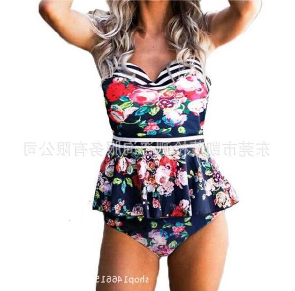 

bikini printed ruffle split swimsuit aa, White;black
