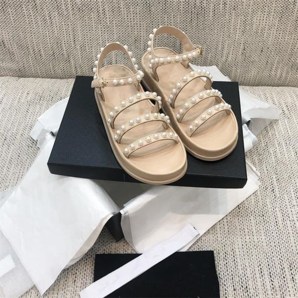 

sandals 2021 pearls women shoes flats zapatillas mujer casual round toe chaussure femme beach ladies sandalias, Black