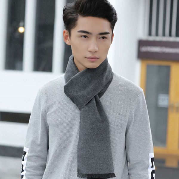 

2020 new winter men's casual business fleece warm solid color scarf versatile neck, Blue;black