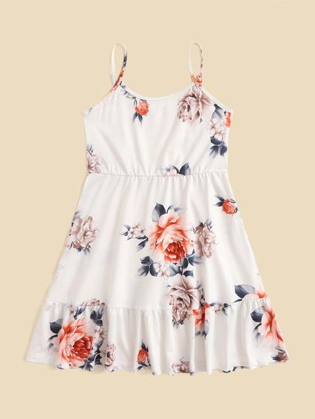 

toddler girls 1pc floral print ruffle hem cami dress she, Red;yellow