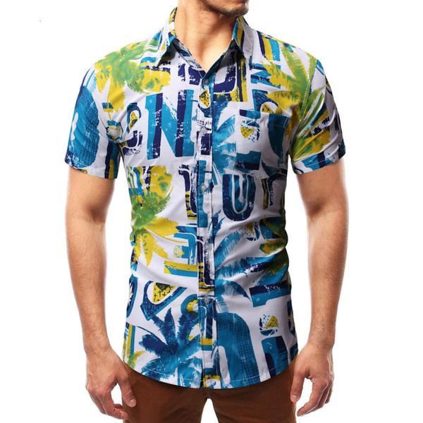 

mc30# summer new men's fashion youth letter printed coconut short sleeve shirt, White;black