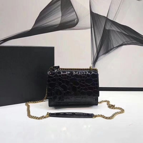 

the latest fashion 442905 women bags double use chain leather shoulder straps magnetically sealed leather lined metal strap fashion bags, Black