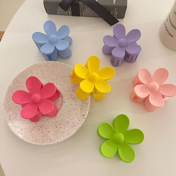 

girls sweet candy color flowers hair clip acrylic frosted matte hair claw for women fashion hair accessories, Slivery;white