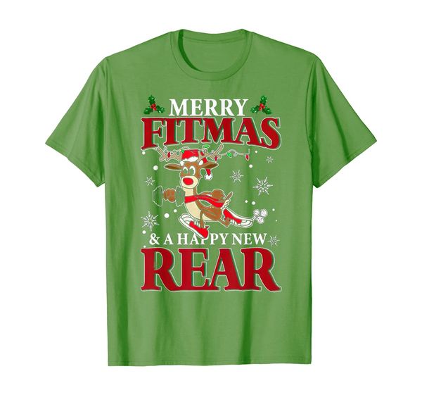 

merry fitmas and-happy new rear reindeer fitness t-shirt, White;black