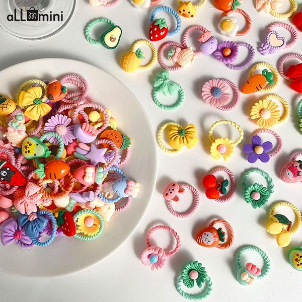 

hair accessories girls rubber band elastic bands rainbow cartoon character fruits flower headwear girl cute sweet 2021, Slivery;white