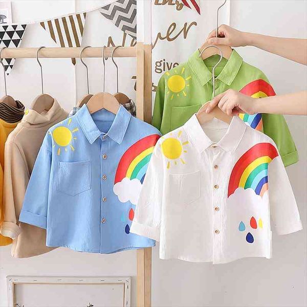 

childrens clothing boys cotton long sleeve shirt spring autumn clothing baby boys girl single breasted lapel rainbow top, White;black