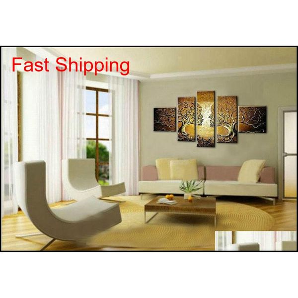 

100%handmade oil painting on canvas tree kiss red blue yellow abstract modern 5panel set large wall art che qyleyc lipper