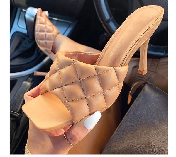 

dress shoes vintage square toe slipper sandals women high heel, Black