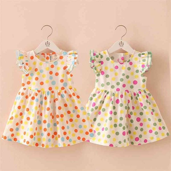 Sommer 2-10 Jahre schöne hübsche süße Kinder Falten kurze Fliegenärmel Party Prom Polka Dot Kleider für Baby Kinder Mädchen 210701