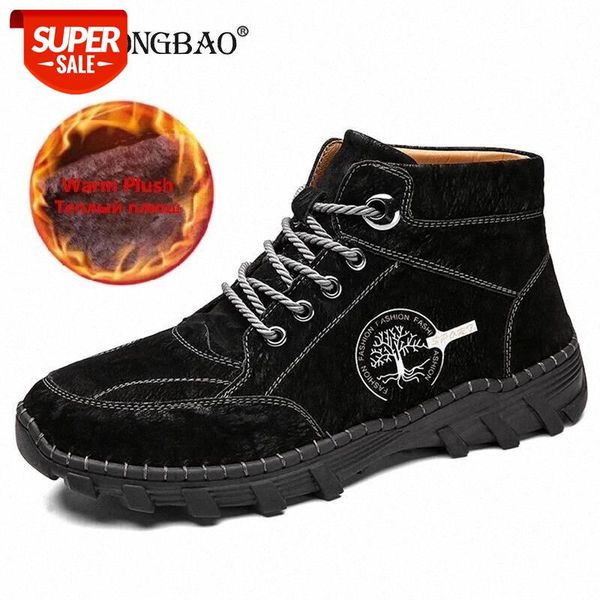 

2020 men's winter boots handmade leather men's ankle boots fur warm snow outdoor comfortable motorcycle #pu1n