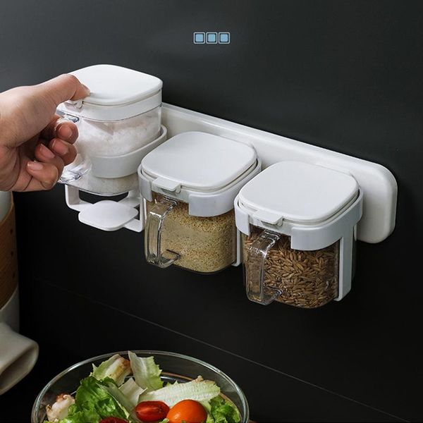 

storage bottles & jars 3pcs/set wall-mounted seasoning box kitchen spice pots sugar salt container organizer cosina accessories