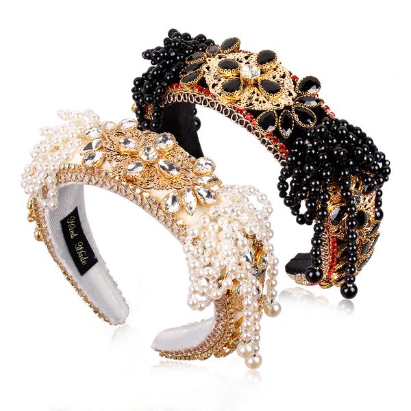 

crystal women headbands vintage baroque pearls head band luxury colourful rhinestone headband flannelette hairbands lady hair hoop party hai, Silver