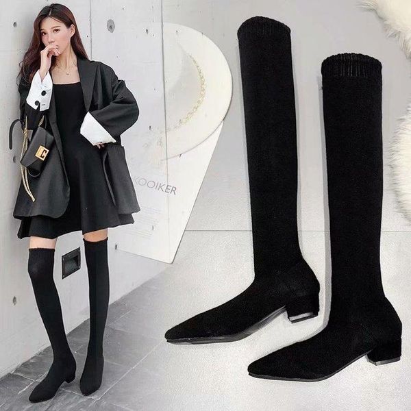 

boots socks woman knight thick cylinder with overknee, Black