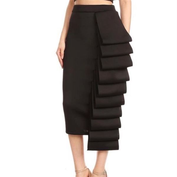 

2021 women pencil skirt high waist slim midi solid modest classy female package hip jupes falad officewear elegant femme fashion 210303, Black
