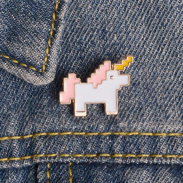 

cute lapel pin small white horse enamel brooch clothes bag badge cartoon jewelry gift for friends kids, Blue
