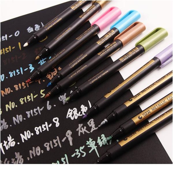 

1pcs metallic permanent paint markers birthday gift card making metallic color pen for diy p album kid school qylkxz