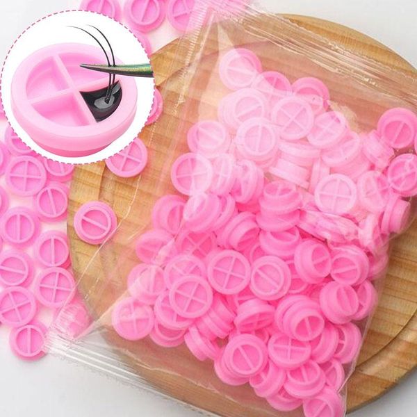 

false eyelashes 100pcs glue gasket cup for eyelash extension rose red holder adhesive plastic pallet paste eeyelash tools