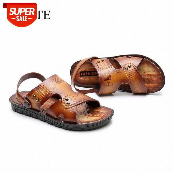 

new men sandals summer leather roman sandalias hombre male casual shoes beach flip flops men fashion outdoor slippers shoes #mf0p, Black